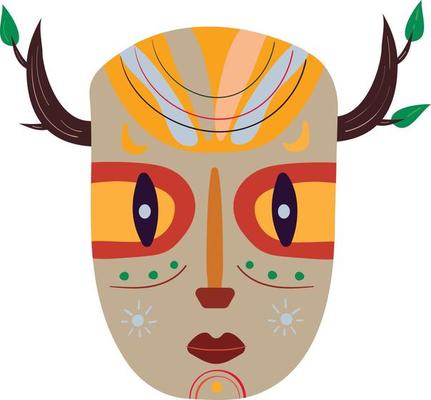 Art african mask with branches on the head
