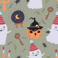 Crystal ball and pumpkin flying ghost background pattern vector