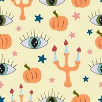 Eye mystical symbol, candlestick and pumpkin background vector