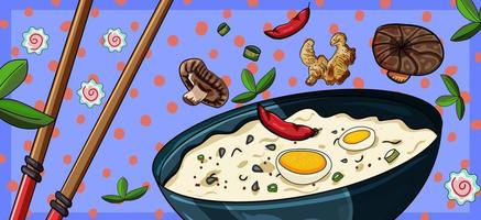 banner cocina asiática para un sitio web o cartelera. imagen de productos de cocina. menú asiático de estilo de dibujos animados. - vectores. vector