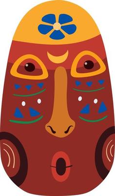 Wooden african or tiki mask with flower in flat naive style