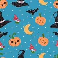 Witchs hat for happy Halloween and ripe orange pumpkin background pattern vector