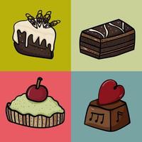 Cake chocolate and cherry dessert in the collection vector