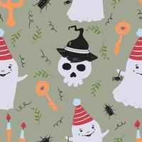 Ghost and skull in witch hat background pattern vector