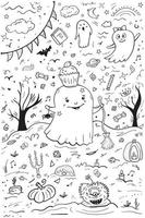 Doodle ghost in autumn forest vector