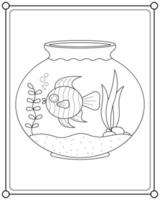 Cute fish in aquarium tank suitable for children's coloring page vector illustration