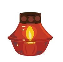 Burning memory candle in a red glass lamp. Vector illustration.