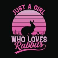 solo una chica que ama a los conejos - diseño de camisetas vectoriales para niños, niñas y amantes de las mascotas vector