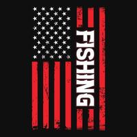 bandera americana con plantilla de pesca - diseño de camiseta de vector de pesca