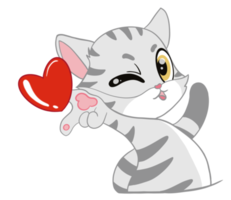 The lovely and seductive American Shorthair Cat sent red heart into the air acts like and good emotions. Doodle with a cartoon. png