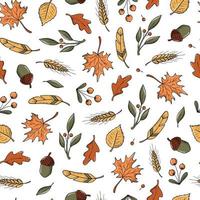 Thanksgiving and autumn seamless pattern with doodles on white background. Wrapping paper, wallpaper, scrapbooking, stationary, textile prints, packaging, etc. EPS 10 vector