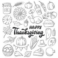 set of thanksgiving sketched doodles isolated on white background. good for posters, coloring pages, cards, etc. EPS 10 vector