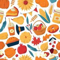 Thanksgiving seamless pattern with hand drawn elements for wrapping paper, scrapnooking, textile prints, wallpaper, backgrounds, table cloth, towels, packaging, etc. EPS 10 vector