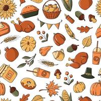 Thanksgiving seamless pattern with hand drawn doodles for wrapping paper, scrapbooking, textile prints, wallpaper, package, etc. EPS 10 vector