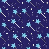 piruleta en forma de estrella patrón sin costuras sobre fondo de color azul oscuro. ilustración de vector de palo mágico azul claro para navidad, año nuevo o fondo de halloween