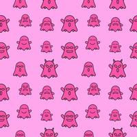 Cute ghost seamless pattern design template. Outline design style with pink color theme. Flat character vector illustration.