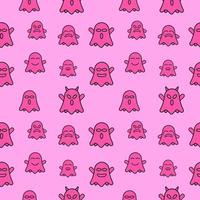 Cute ghost seamless pattern design template. Outline design style with pink color theme. Flat character vector illustration.