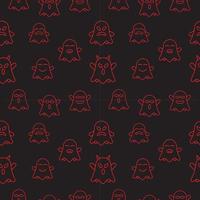Cute ghost seamless pattern design template. Red outline design style in black color background. Flat character vector illustration.