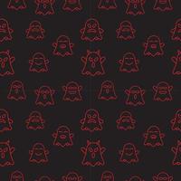 Cute ghost seamless pattern design template. Red outline design style in black color background. Flat character vector illustration.