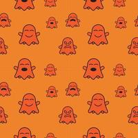 Cute ghost seamless pattern design template. Flat character vector illustration. outline design style with orange color theme.