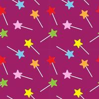 Star shaped lollipop seamless pattern design template on purple color background. Colorful magical stick vector illustration for christmas, new year or halloween background