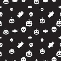 Skull, Bat and Pumpkin shape texture. Seamless pattern design template. Monochrome, black and white color theme. Vector illustration