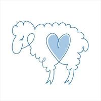 Icon of the drawn sheep with a heart. Vector sheep icon. Sheep icon highlighted on a white background.