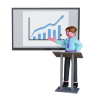 3d render businessman explaining report statistic png