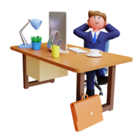 3d render businessman employee relax in office png