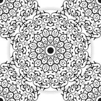 Mandala design element, geometric line pattern. Stylized floral round ornament. Zen doodle art, monochrome sketch for colouring book page, textile fabric print. Black and white illustration vector