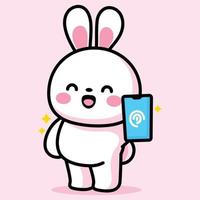 cute bunny is pointing at the phone vector