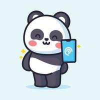 lindo panda está apuntando al teléfono vector