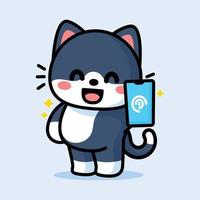 cute cat is pointing at the phone vector