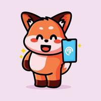 cute Fox is pointing at the phone vector