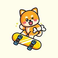 cute shiba and skateboard vector