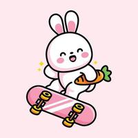 cute bunny and skateboard vector