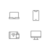 Monochrome elements perfect for adverts, stores, design etc. Editable stroke. Vector line icon set with symbols of laptop, computer, smartphone, tablet