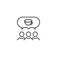 personas, personal, concepto de burbuja de habla. icono de línea vectorial para sitios web, tiendas, cursos en línea, etc. signo de taza de café dentro de la burbuja del habla sobre un grupo de personas vector