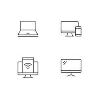 Monochrome elements perfect for adverts, stores, design etc. Editable stroke. Vector line icon set with symbols of various computers and laptop. Internet and technology concept