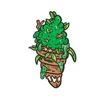 Cartoon Mascot of Weed Bud Ice Cream With Cone. vector