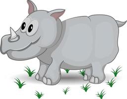 cartoon rhino adorable animal standing on grass vector