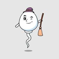 Cute cartoon witch shaped sperm hat broomstick vector