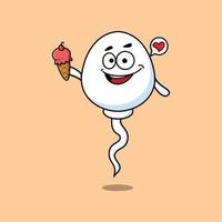 Cute Cartoon sperm holding ice cream cone vector