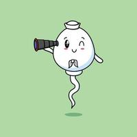 cartoon sperm sailor with hat and using binocular vector