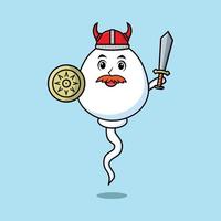 Cute cartoon Sperm viking pirate with sword vector