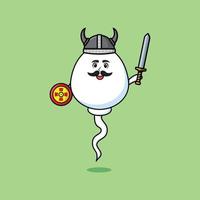 Cute cartoon Sperm viking pirate holding sword vector