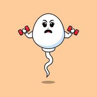 Cute cartoon sperm is fitness with barbell vector