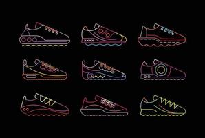 iconos de vector de neón de zapatos deportivos