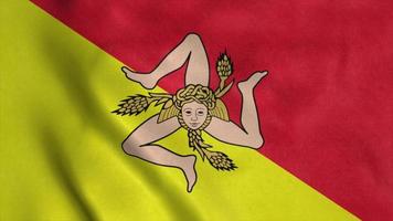 Sicily region flag, Italy, waving in the wind, background. 3d illustration photo