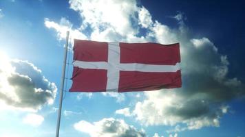 Flag of Denmark waving at wind against beautiful blue sky. 3d illustration photo